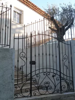 Portail d'entrée en fer forgé fait par ferronnerie fer à fer